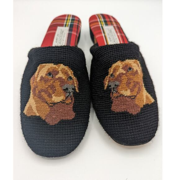 Vintage Amy Jo Gladstone NY Woven Wool Needle Point Yellow Lab Mules Large NWOB - Picture 10 of 10